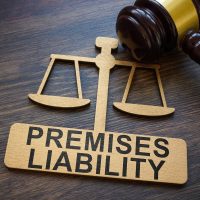 A Plate with inscription Premises liability and gavel. A Plate with inscription Premises liability and gavel.